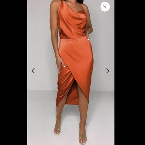 Missguided Rust Satin Drape Midi Dress
